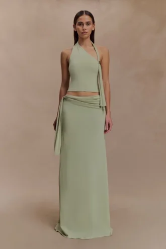 Falda maxi de punto de talle bajo Bowie – Verde pastel