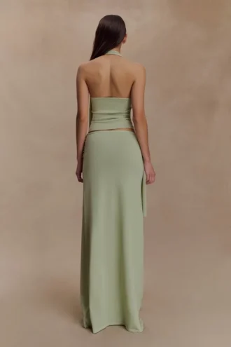 Falda maxi de punto de talle bajo Bowie – Verde pastel