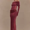 Top Judy Slinky y malla con hombros descubiertos – Vino Top Judy Slinky y malla con hombros descubiertos – Vino