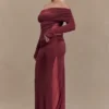 Falda maxi Judy de tela elástica y malla – Color vino Falda maxi Judy de tela elástica y malla – Color vino