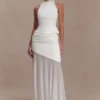 Falda maxi Portia de neopreno y malla – Blanca