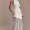 Falda maxi Portia de neopreno y malla – Blanca