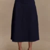 Falda midi acampanada de Denim Cecilia – Azul índigo