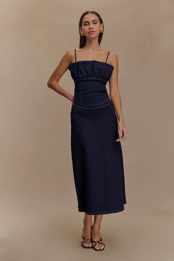 Corsé de volantes de Denim Cecilia – Azul índigo Corsé de volantes de Denim Cecilia – Azul índigo