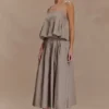 Falda midi acampanada Mae – Marrón guijarro Falda midi acampanada Mae – Marrón guijarro