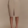Falda midi con abertura delantera de sarga Vera – Camel Falda midi con abertura delantera de sarga Vera – Camel