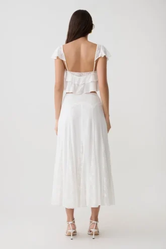 Falda midi con paneles de encaje Skylar – Blanca