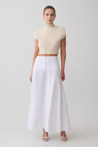 Falda midi de cintura curvada Selma – Blanca