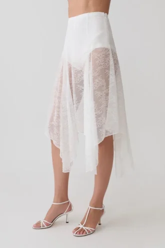 Falda midi de encaje Haime – Marfil