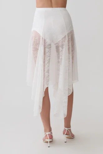 Falda midi de encaje Haime – Marfil