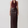 Falda midi de imitación de piel de cocodrilo Thalia – Merlot Falda midi de imitación de piel de cocodrilo Thalia – Merlot