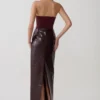 Falda midi de imitación de piel de cocodrilo Thalia – Merlot Falda midi de imitación de piel de cocodrilo Thalia – Merlot