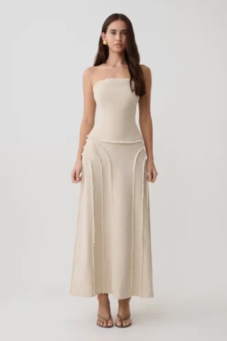 Falda midi de lino deshilachada Annie – Natural Falda midi de lino deshilachada Annie – Natural