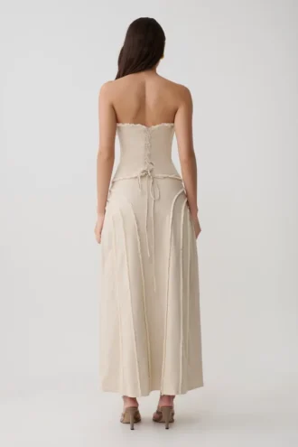 Falda midi de lino deshilachada Annie – Natural Falda midi de lino deshilachada Annie – Natural
