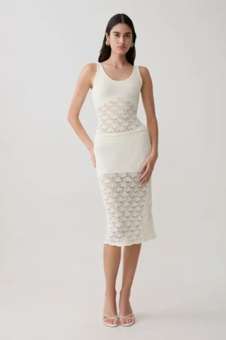 Falda midi de punto de ganchillo Atlantis – Blanco