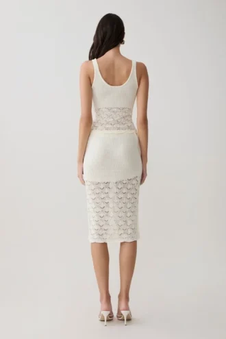 Falda midi de punto de ganchillo Atlantis – Blanco