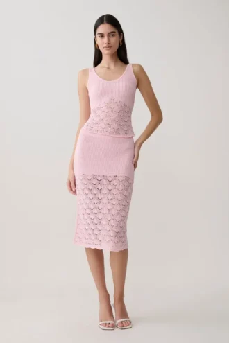 Falda midi de punto de ganchillo Atlantis – Rosa bebé