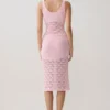 Falda midi de punto de ganchillo Atlantis – Rosa bebé Falda midi de punto de ganchillo Atlantis – Rosa bebé