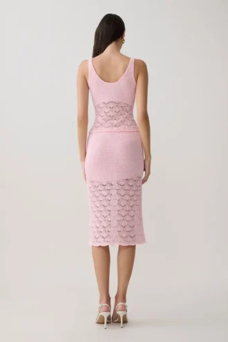 Falda midi de punto de ganchillo Atlantis – Rosa bebé