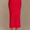 Falda midi de punto festoneado Madeline – Rojo Falda midi de punto festoneado Madeline – Rojo