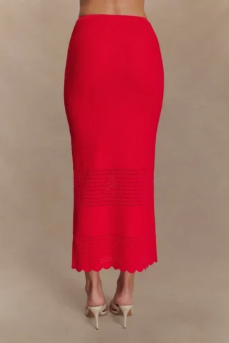Falda midi de punto festoneado Madeline – Rojo