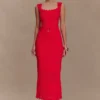 Falda midi de punto festoneado Madeline – Rojo Falda midi de punto festoneado Madeline – Rojo
