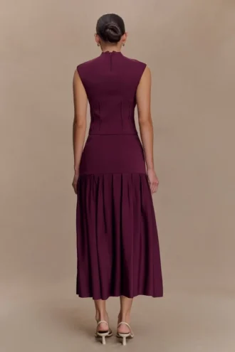 Falda midi de punto vendaje Romaine – Burdeos