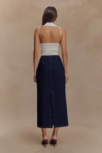 Falda midi Denim Fallon – Azul índigo