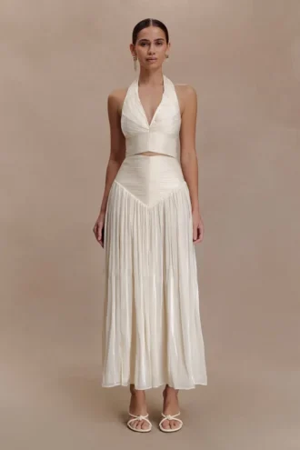 Falda midi fruncida Makena – Blanco ópalo Falda midi fruncida Makena – Blanco ópalo