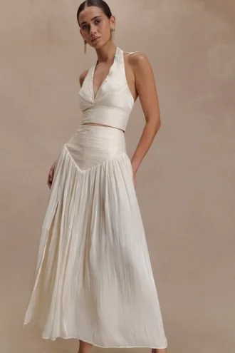 Falda midi fruncida Makena – Blanco ópalo Falda midi fruncida Makena – Blanco ópalo