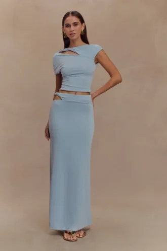 Falda midi Haven Slinky Twist – Azul pálido