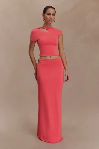 Falda midi Haven Slinky Twist – Coral