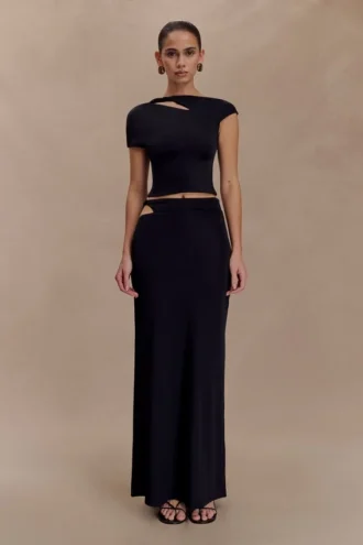 Falda midi Haven Slinky Twist – Negro