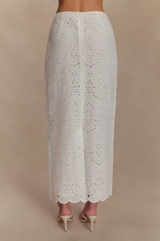 Falda midi Kensley Broderie – Blanca