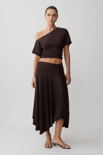 Falda midi Luu Slinky – Chocolate oscuro