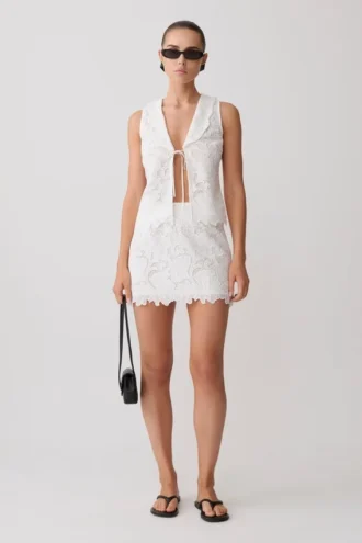 Falda Tessa Broderie Mini – Blanca