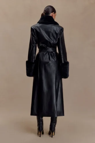 Gabardina de imitación de cuero Bec con pelo sintético – Negro