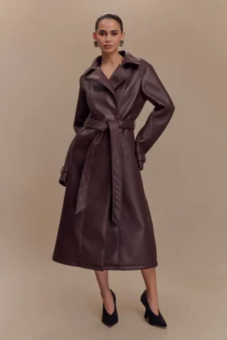 Gabardina de imitación de cuero Tarah – Marrón cacao