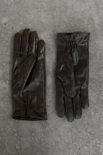 Guantes Atlas de piel sintética con estampado de cocodrilo – Chocolate Guantes Atlas de piel sintética con estampado de cocodrilo – Chocolate