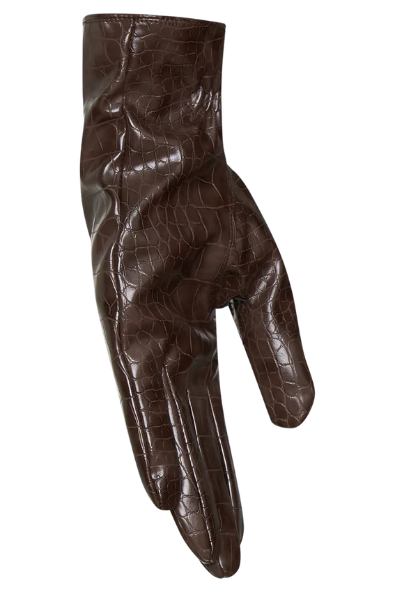 Guantes Atlas de piel sintética con estampado de cocodrilo – Chocolate Guantes Atlas de piel sintética con estampado de cocodrilo – Chocolate