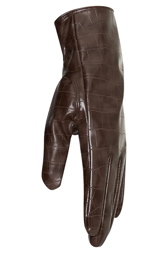 Guantes Atlas de piel sintética con estampado de cocodrilo – Chocolate Guantes Atlas de piel sintética con estampado de cocodrilo – Chocolate