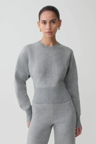 Jersey Ciaralee con cintura entallada – Gris jaspeado