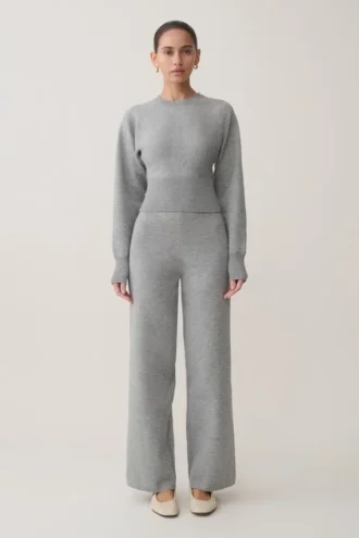 Pantalones de punto de pierna recta Kerrymae – Gris jaspeado