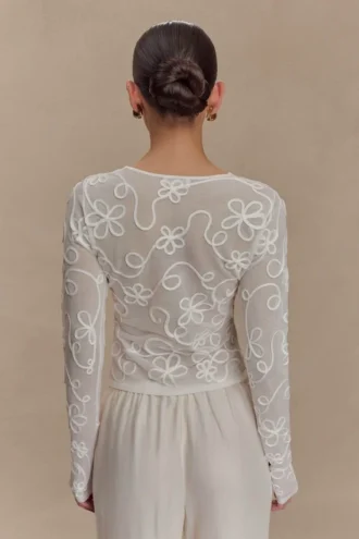 Jersey de manga larga con bordados Omari – Marfil