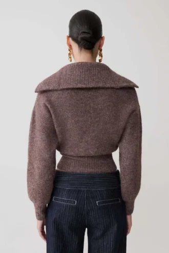 Jersey de punto con cremallera Skylaine – Marrón jaspeado