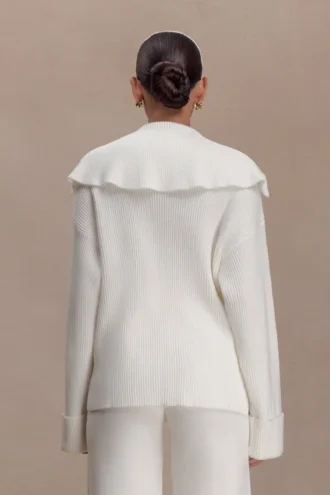 Jersey de punto con cuello en V Bianka – Blanco roto