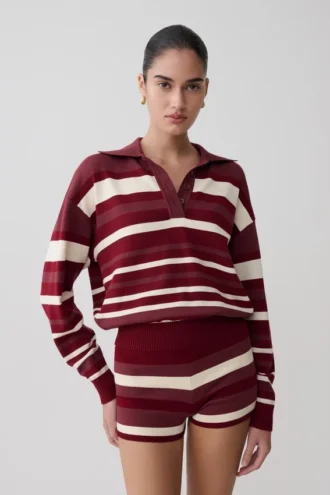 Jersey de punto de manga larga Philly Stripe – Burdeos/Crema