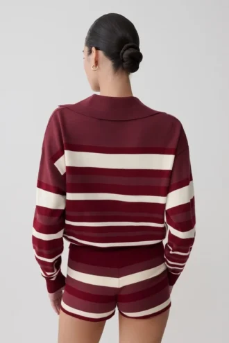 Jersey de punto de manga larga Philly Stripe – Burdeos/Crema