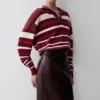 Jersey de punto de manga larga Philly Stripe – Burdeos/Crema