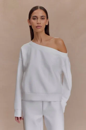 Jersey holgado de cuello redondo Aiden – Marfil